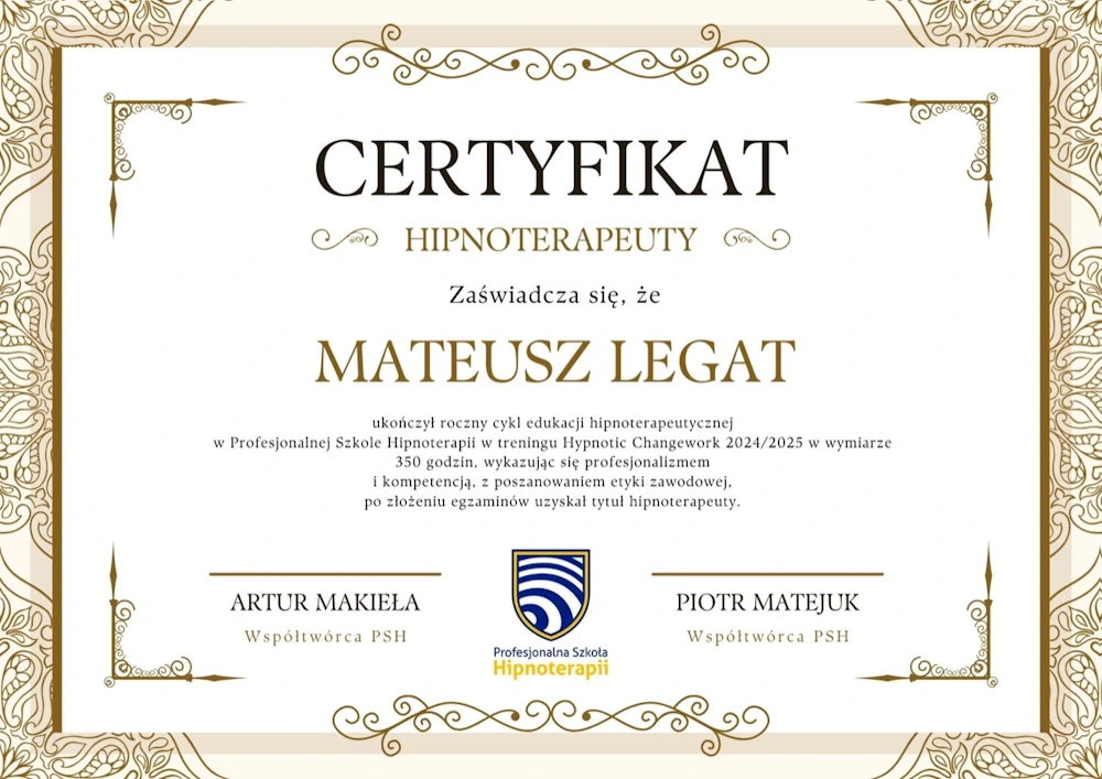 Certyfikat Hipnoterapii 1
